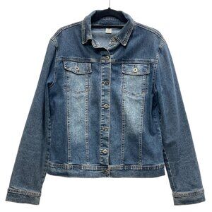 Prana Breathe Women's Blue‎ Jean Jacket, Size XL, Distressed Denim Stretchy